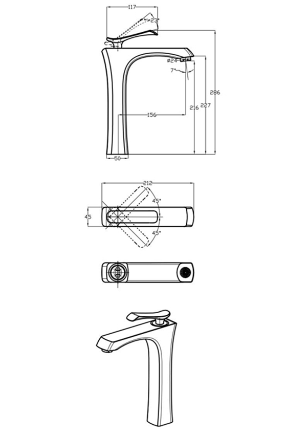 Solid Brass Vessel Sink Faucet for Bathroom