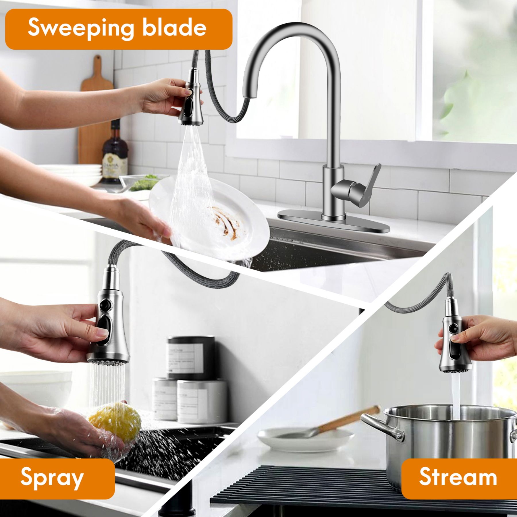 Single Handle Kitchen Faucet With Pull Down Sprayer