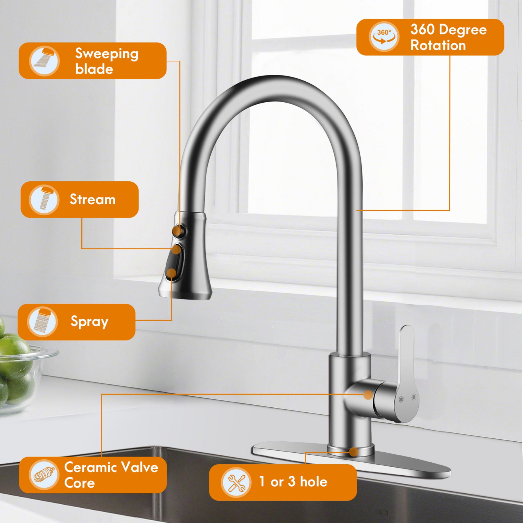 Single Handle Kitchen Faucet With Pull Down Sprayer