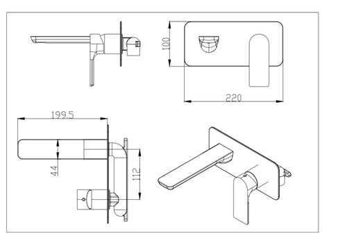 Black Chromed Wall Mounted Basin Tap