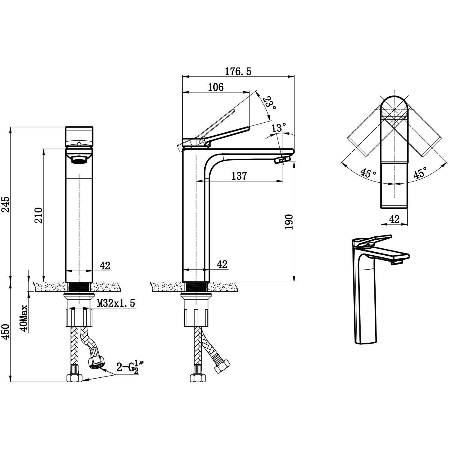 Gun-grey Single Hole Bathroom Faucet 