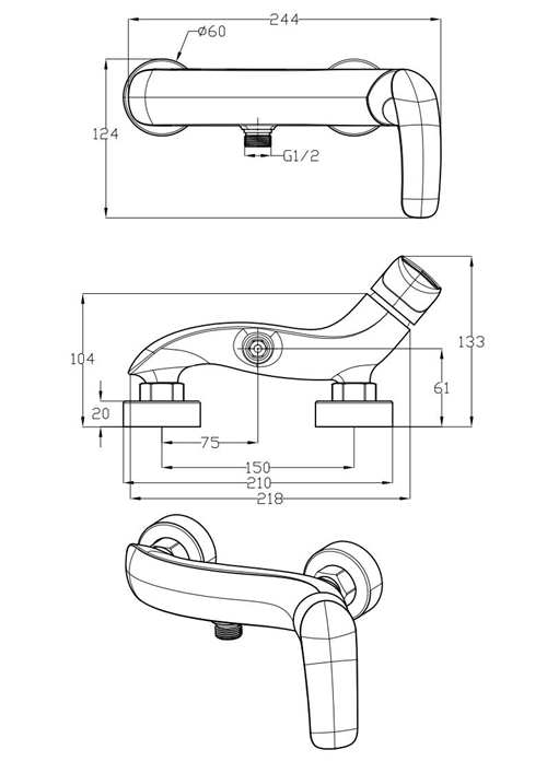 Single Handle Exposed Shower Mixer for Bathroom